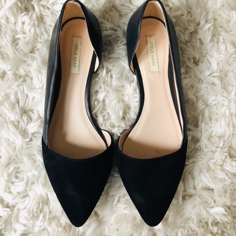 Cole Haan Black leather + suede d’Orsay flats